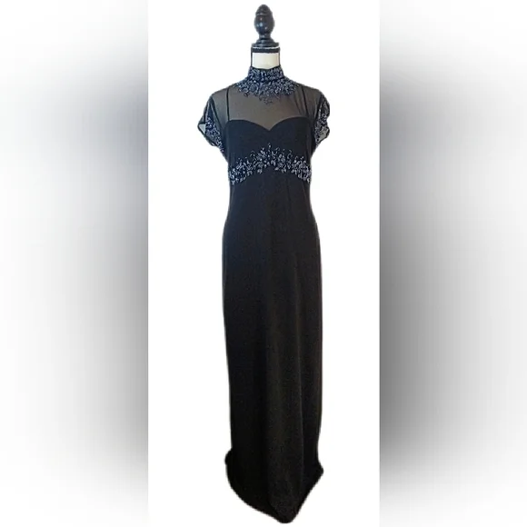 Vintage :: Ste'nay Sequin Regency Beaded Black Maxi Formal Event Dress Size 12 - Picture 2 of 13